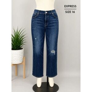Express Hi Rise Jeans 16S Distressed Straight Y2K Denim Curve Flattering Chic